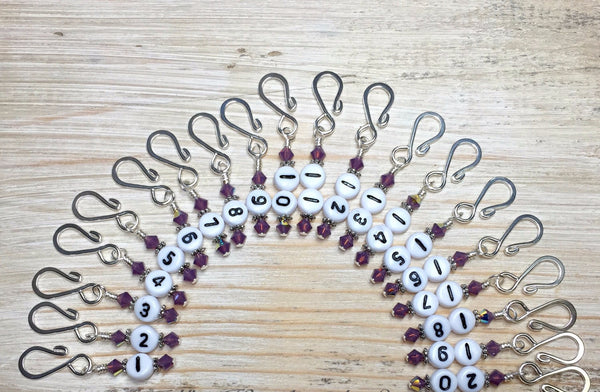 1-20 Row Counter Stitch Markers- Removable Numbered Stitch Markers for Knitting or Crochet- Gift- Supplies- Tools ,  - Jill's Beaded Knit Bits, Jill's Beaded Knit Bits
 - 1