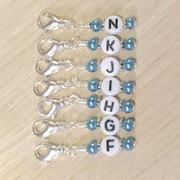 Work in Progress Stitch Markers, Blue Beaded Clip On Stitch Markers, Removable Crochet Hook Letter Markers ,  - Jill's Beaded Knit Bits, Jill's Beaded Knit Bits
 - 2