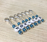 Work in Progress Stitch Markers, Blue Beaded Clip On Stitch Markers, Removable Crochet Hook Letter Markers ,  - Jill's Beaded Knit Bits, Jill's Beaded Knit Bits
 - 1