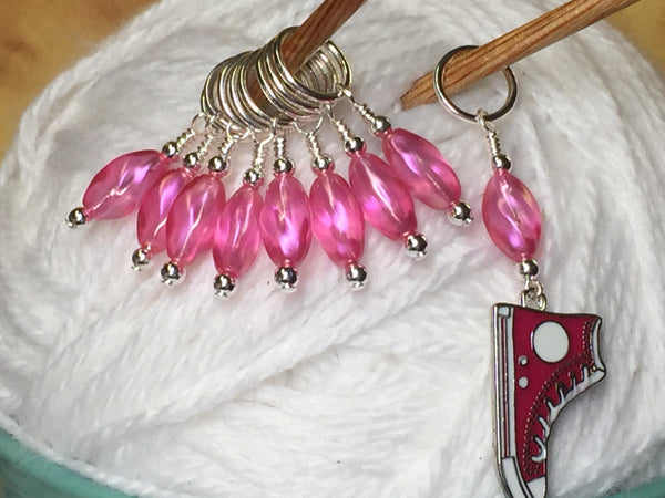 Pink Snag Free Stitch Markers- Pink Sneaker Knitting Marker Gift Set- Tools- Supplies ,  - Jill's Beaded Knit Bits, Jill's Beaded Knit Bits
 - 1