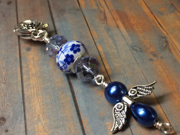 Blue Angel Zipper Pull Charm- Handmade Gifts- Key Chain Charm- Purse Charm- Knitting Progress Keeper ,  - Jill's Beaded Knit Bits, Jill's Beaded Knit Bits
 - 1