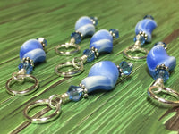 White Owl Stitch Marker Holder & Snag Free Blue Stitch Markers- Knitting Gift- Tools ,  - Jill's Beaded Knit Bits, Jill's Beaded Knit Bits
 - 4