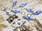 White Owl Stitch Marker Holder & Snag Free Blue Stitch Markers- Knitting Gift- Tools ,  - Jill's Beaded Knit Bits, Jill's Beaded Knit Bits
 - 2