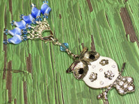 White Owl Stitch Marker Holder & Snag Free Blue Stitch Markers- Knitting Gift- Tools ,  - Jill's Beaded Knit Bits, Jill's Beaded Knit Bits
 - 1