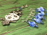 White Owl Stitch Marker Holder & Snag Free Blue Stitch Markers- Knitting Gift- Tools ,  - Jill's Beaded Knit Bits, Jill's Beaded Knit Bits
 - 5