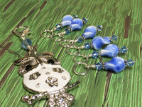White Owl Stitch Marker Holder & Snag Free Blue Stitch Markers- Knitting Gift- Tools ,  - Jill's Beaded Knit Bits, Jill's Beaded Knit Bits
 - 3