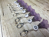 Crochet Letter Stitch Markers With Beaded Holder- Purple Flower Clip on Markers- Crochet Gift- Tools- Removable Stitch Marker Organizer ,  - Jill's Beaded Knit Bits, Jill's Beaded Knit Bits
 - 3