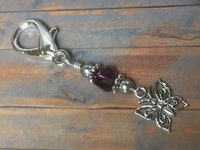 Butterfly Zipper Pull Charm, Beaded Key Chain, Purple Crochet Stitch Marker, Purse Jewelry, Handmade Gifts ,  - Jill's Beaded Knit Bits, Jill's Beaded Knit Bits
 - 5