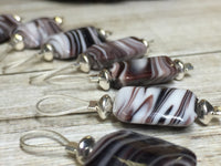 Soft Wire Loop SNAG FREE Stitch Markers- Black Striped Glass Beaded Knitting Markers- Knitters Gift- Tools- Supplies ,  - Jill's Beaded Knit Bits, Jill's Beaded Knit Bits
 - 4