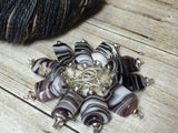 Soft Wire Loop SNAG FREE Stitch Markers- Black Striped Glass Beaded Knitting Markers- Knitters Gift- Tools- Supplies ,  - Jill's Beaded Knit Bits, Jill's Beaded Knit Bits
 - 5