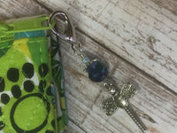 Dragonfly Zipper Pull, Key Chain Charm, Crochet Stitch Marker, Wallet or Purse Charm, Blue ,  - Jill's Beaded Knit Bits, Jill's Beaded Knit Bits
 - 4