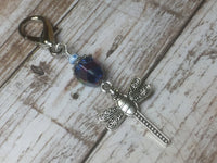Dragonfly Zipper Pull, Key Chain Charm, Crochet Stitch Marker, Wallet or Purse Charm, Blue ,  - Jill's Beaded Knit Bits, Jill's Beaded Knit Bits
 - 5