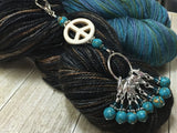 Peace Sign Stitch Marker Holder-  Removable Turquoise Stitch Markers- Gifts for Knitters- Clip On Crochet Stitch Marker ,  - Jill's Beaded Knit Bits, Jill's Beaded Knit Bits
 - 3
