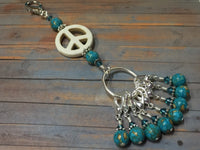 Peace Sign Stitch Marker Holder-  Removable Turquoise Stitch Markers- Gifts for Knitters- Clip On Crochet Stitch Marker ,  - Jill's Beaded Knit Bits, Jill's Beaded Knit Bits
 - 1