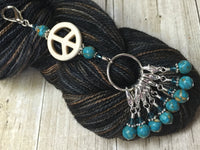 Peace Sign Stitch Marker Holder-  Removable Turquoise Stitch Markers- Gifts for Knitters- Clip On Crochet Stitch Marker ,  - Jill's Beaded Knit Bits, Jill's Beaded Knit Bits
 - 2