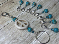 Peace Sign Stitch Marker Holder-  Removable Turquoise Stitch Markers- Gifts for Knitters- Clip On Crochet Stitch Marker ,  - Jill's Beaded Knit Bits, Jill's Beaded Knit Bits
 - 4