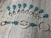 Peace Sign Stitch Marker Holder-  Removable Turquoise Stitch Markers- Gifts for Knitters- Clip On Crochet Stitch Marker ,  - Jill's Beaded Knit Bits, Jill's Beaded Knit Bits
 - 5