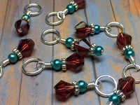 Knitting Stitch Markers- Snag Free Purple Crystal & Teal Pearl ,  - Jill's Beaded Knit Bits, Jill's Beaded Knit Bits
 - 4