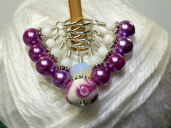 SNAG FREE Beaded Stitch Markers- Mauve Swirl Knitting Stitch Markers- Knitting Gift- Tools- Supplies- Mother's Day Gift ,  - Jill's Beaded Knit Bits, Jill's Beaded Knit Bits
 - 2