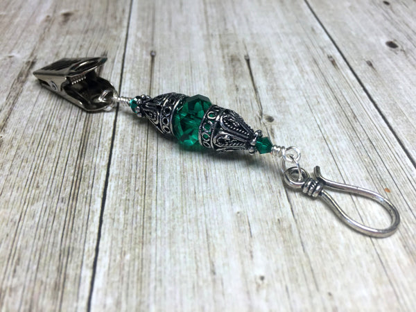 Vintage Emerald Green Portuguese Knitting Pin Clip- Gift for Portuguese Knitters- Clip on ID Badge Holder ,  - Jill's Beaded Knit Bits, Jill's Beaded Knit Bits
 - 1