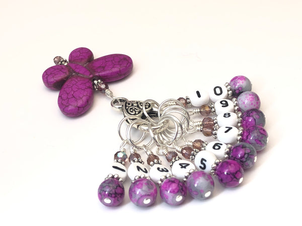 Purple Butterfly Number Stitch Markers for Knitting