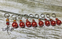 Orange Dragonfly Stitch Marker Set- 9 pieces , Stitch Markers - Jill's Beaded Knit Bits, Jill's Beaded Knit Bits
 - 3