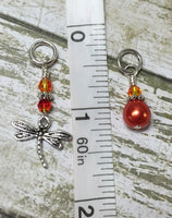 Orange Dragonfly Stitch Marker Set- 9 pieces , Stitch Markers - Jill's Beaded Knit Bits, Jill's Beaded Knit Bits
 - 4