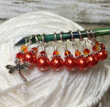 Orange Dragonfly Stitch Marker Set- 9 pieces , Stitch Markers - Jill's Beaded Knit Bits, Jill's Beaded Knit Bits
 - 2