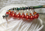 Orange Dragonfly Stitch Marker Set- 9 pieces , Stitch Markers - Jill's Beaded Knit Bits, Jill's Beaded Knit Bits
 - 6