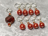 Orange Crystal & Pearl Stitch Marker Set for Knitters , Stitch Markers - Jill's Beaded Knit Bits, Jill's Beaded Knit Bits
 - 5