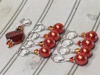 Orange Crystal & Pearl Stitch Marker Set for Knitters , Stitch Markers - Jill's Beaded Knit Bits, Jill's Beaded Knit Bits
 - 8