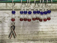 Patriotic Awareness Ribbon Stitch Marker Set , Stitch Markers - Jill's Beaded Knit Bits, Jill's Beaded Knit Bits
 - 5