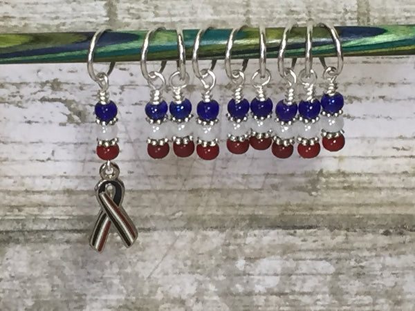 Patriotic Awareness Ribbon Stitch Marker Set , Stitch Markers - Jill's Beaded Knit Bits, Jill's Beaded Knit Bits
 - 1