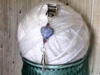 Purple Heart Portuguese Knitting Pin- Clip on Badge Pin , Portugese Knitting Pin - Jill's Beaded Knit Bits, Jill's Beaded Knit Bits
 - 2