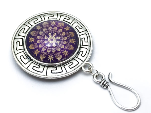 MAGNETIC Purple Mandala Portuguese Knitting Pin- Gift for Knitters