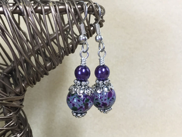 Purple Speckle French Hook Wire Earrings , jewelry - Jill's Beaded Knit Bits, Jill's Beaded Knit Bits
 - 1