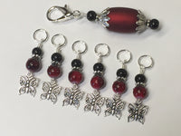 Red Butterflies Stitch Markers with Matching Stitch Marker Holder , Stitch Markers - Jill's Beaded Knit Bits, Jill's Beaded Knit Bits
 - 6