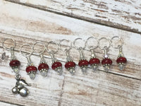 Red-Cherry-Knitting-Stitch-Marker-Set , Stitch Markers - Jill's Beaded Knit Bits, Jill's Beaded Knit Bits
 - 6
