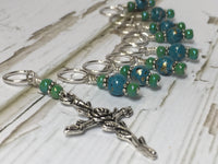 Rose Cross Knitting Stitch Marker Set-(Blue Beads) , Stitch Markers - Jill's Beaded Knit Bits, Jill's Beaded Knit Bits
 - 3