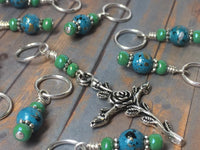 Rose Cross Knitting Stitch Marker Set-(Blue Beads) , Stitch Markers - Jill's Beaded Knit Bits, Jill's Beaded Knit Bits
 - 1