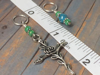 Rose Cross Knitting Stitch Marker Set-(Blue Beads) , Stitch Markers - Jill's Beaded Knit Bits, Jill's Beaded Knit Bits
 - 5