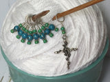 Rose Cross Knitting Stitch Marker Set-(Blue Beads) , Stitch Markers - Jill's Beaded Knit Bits, Jill's Beaded Knit Bits
 - 2