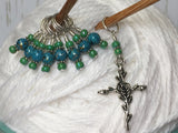 Rose Cross Knitting Stitch Marker Set-(Blue Beads) , Stitch Markers - Jill's Beaded Knit Bits, Jill's Beaded Knit Bits
 - 6