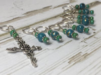 Rose Cross Knitting Stitch Marker Set-(Blue Beads) , Stitch Markers - Jill's Beaded Knit Bits, Jill's Beaded Knit Bits
 - 7