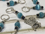 Spinning Wheel Stitch Marker Set- Blue Cats Eye , Stitch Markers - Jill's Beaded Knit Bits, Jill's Beaded Knit Bits
 - 2