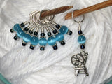 Spinning Wheel Stitch Marker Set- Blue Cats Eye , Stitch Markers - Jill's Beaded Knit Bits, Jill's Beaded Knit Bits
 - 1
