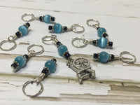 Spinning Wheel Stitch Marker Set- Blue Cats Eye , Stitch Markers - Jill's Beaded Knit Bits, Jill's Beaded Knit Bits
 - 6