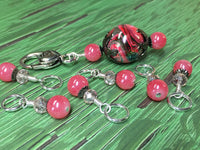 Watermelon Pink Stitch Markers & Matching Clip Holder , Stitch Markers - Jill's Beaded Knit Bits, Jill's Beaded Knit Bits
 - 5