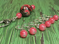 Watermelon Pink Stitch Markers & Matching Clip Holder , Stitch Markers - Jill's Beaded Knit Bits, Jill's Beaded Knit Bits
 - 6