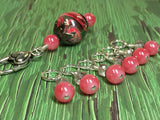 Watermelon Pink Stitch Markers & Matching Clip Holder , Stitch Markers - Jill's Beaded Knit Bits, Jill's Beaded Knit Bits
 - 6